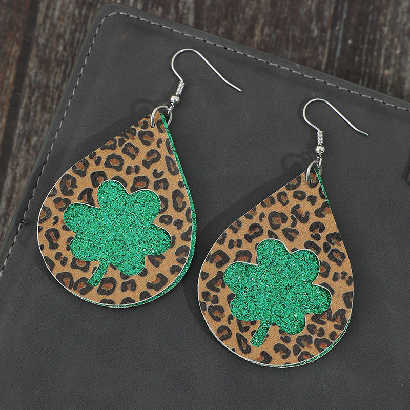 Leopard Hollowed Leather Teardrop Earrings 