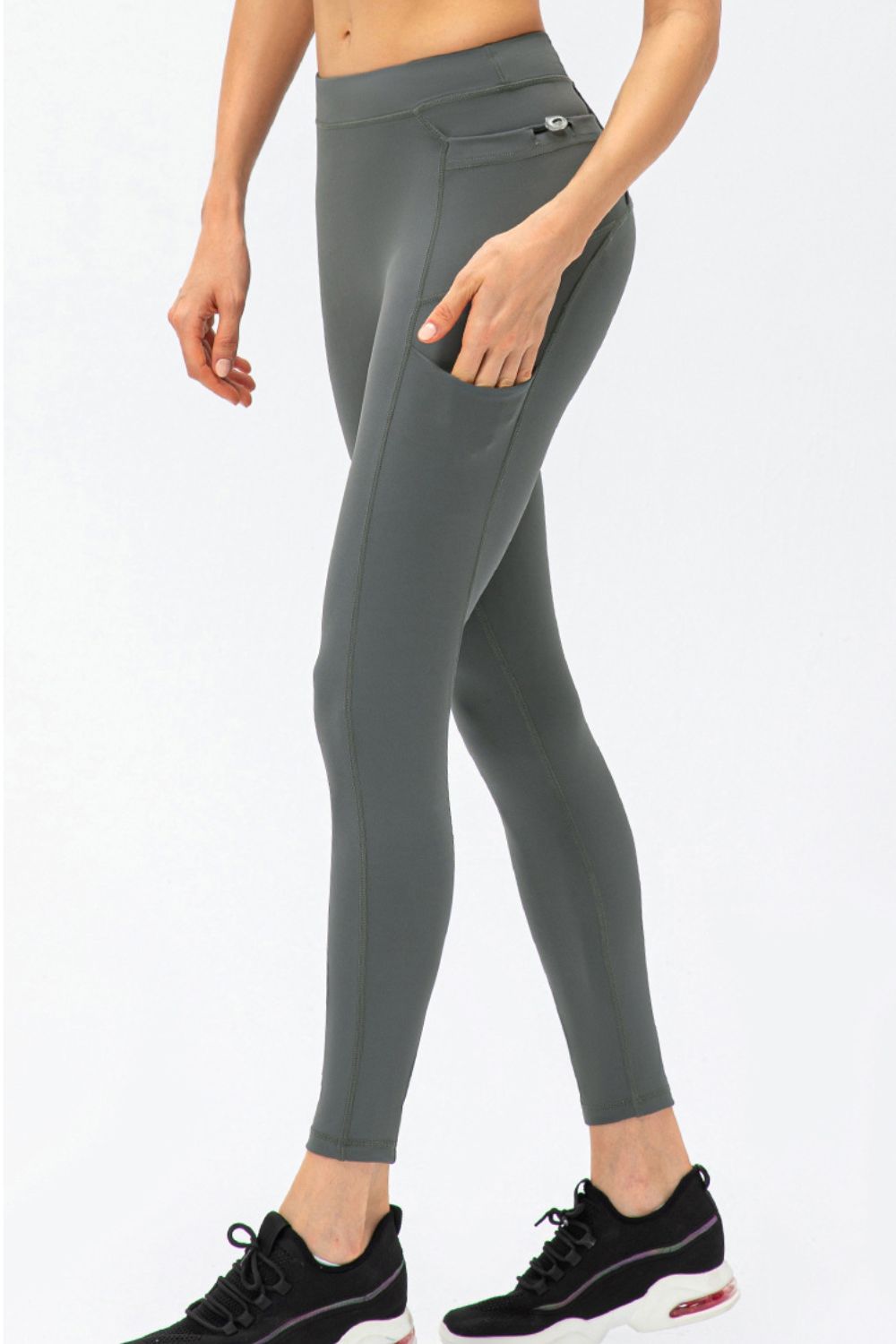 Full Size Slim Fit High Waist Long Sports Pants with Pockets 
