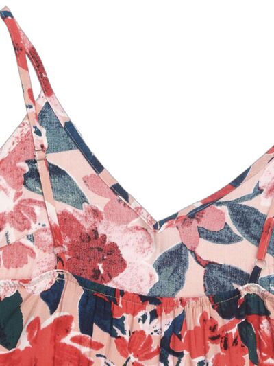 Perfee Frill Backless Printed Sleeveless Midi Dress Dresses