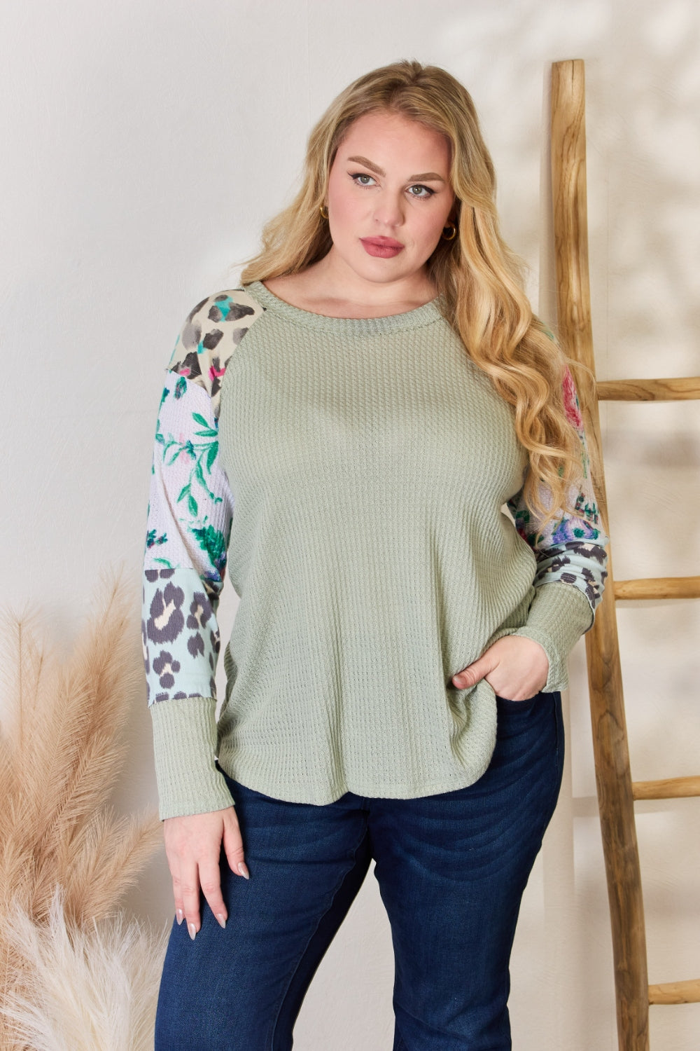 Hailey & Co Full Size Printed Round Neck Blouse 