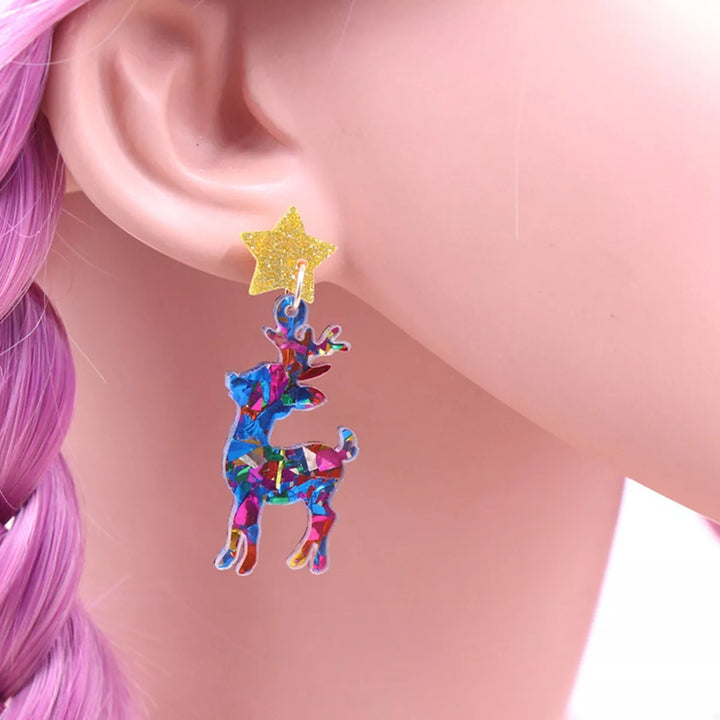 Acrylic Christmas Reindeer Dangle Earrings 