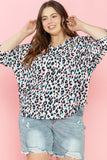 Plus Size Leopard V-Neck Three-Quarter Sleeve Blouse 