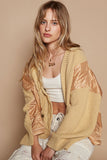 POL Quilting Patch Button Up Cable Knit Jacket 