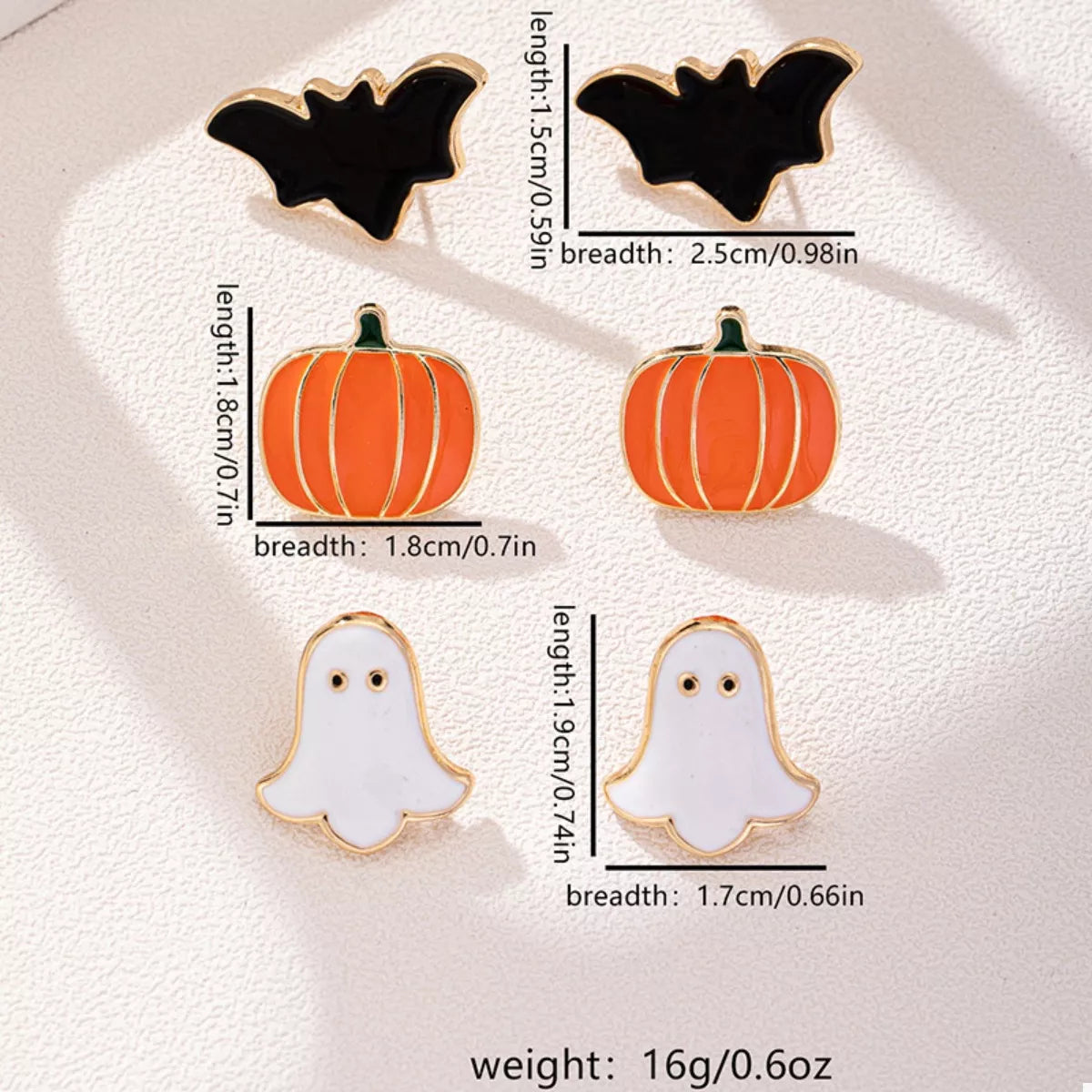 3-Pair Halloween Stud Earrings 