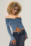 Double Take Ribbed Off-Shoulder Zip Up Long Sleeve Cardigan 
