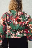 Plus Size Printed Johnny Collar Long Sleeve Blouse 