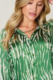 Double Take Full Size Printed Button Up Long Sleeve Shirt 