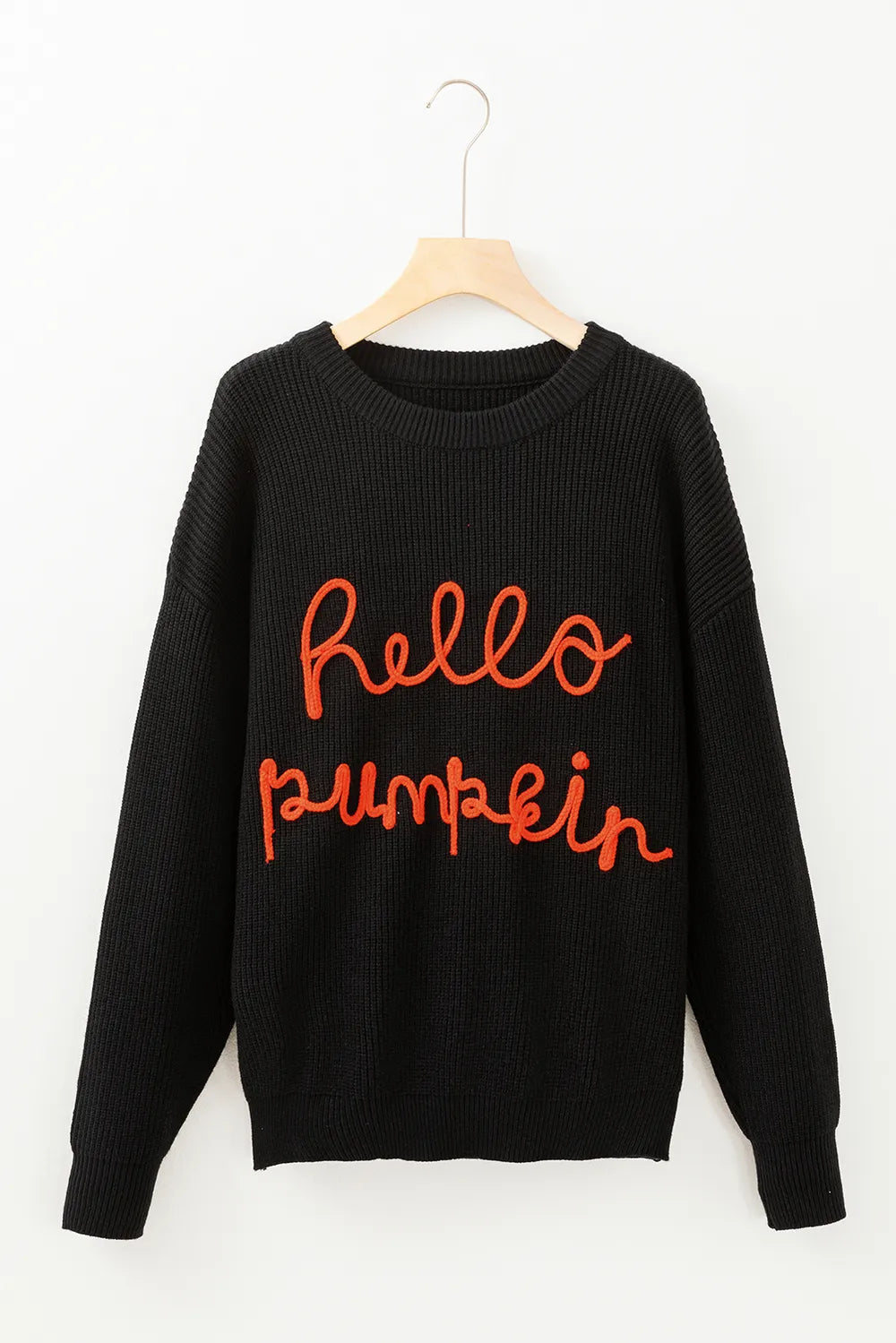 HELLO PUMPKIN Round Neck Long Sleeve Sweater 