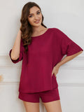 Round Neck Half Sleeve Top and Shorts Lounge Set 