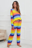 Striped Round Neck Long Sleeve Top and Drawstring Pants Lounge Set Lingerie & Nightwear