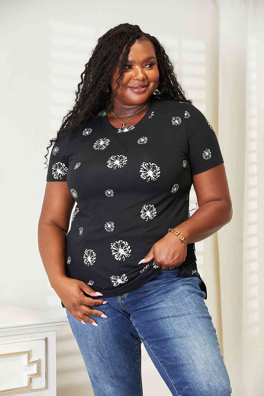 Double Take Dandelion Print Round Neck T-Shirt 