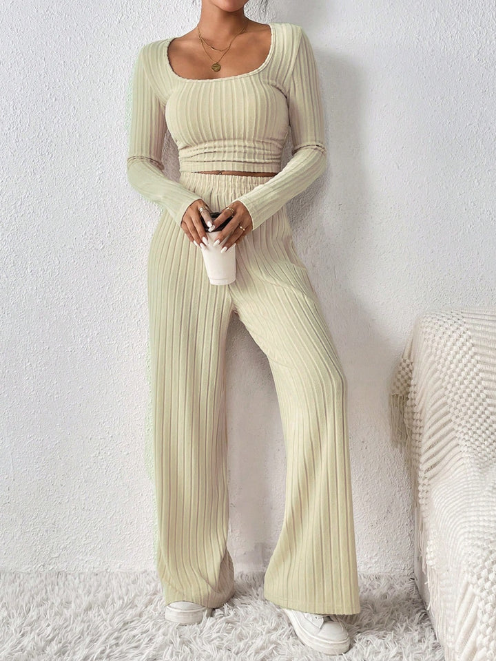 Honey Scoop Neck Long Sleeve Top and Pants Set 