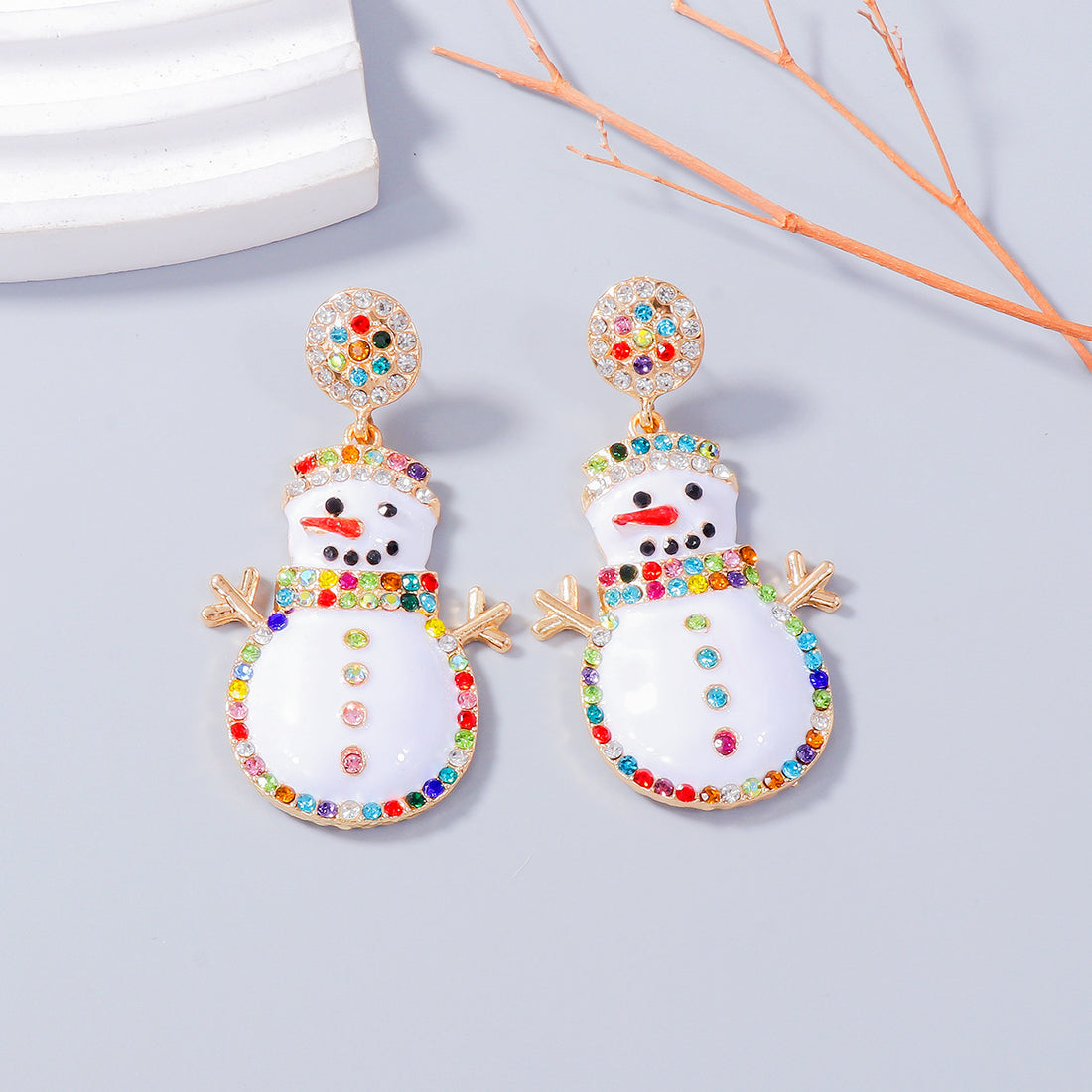 Alloy Rhinestone Snowman Earrings 
