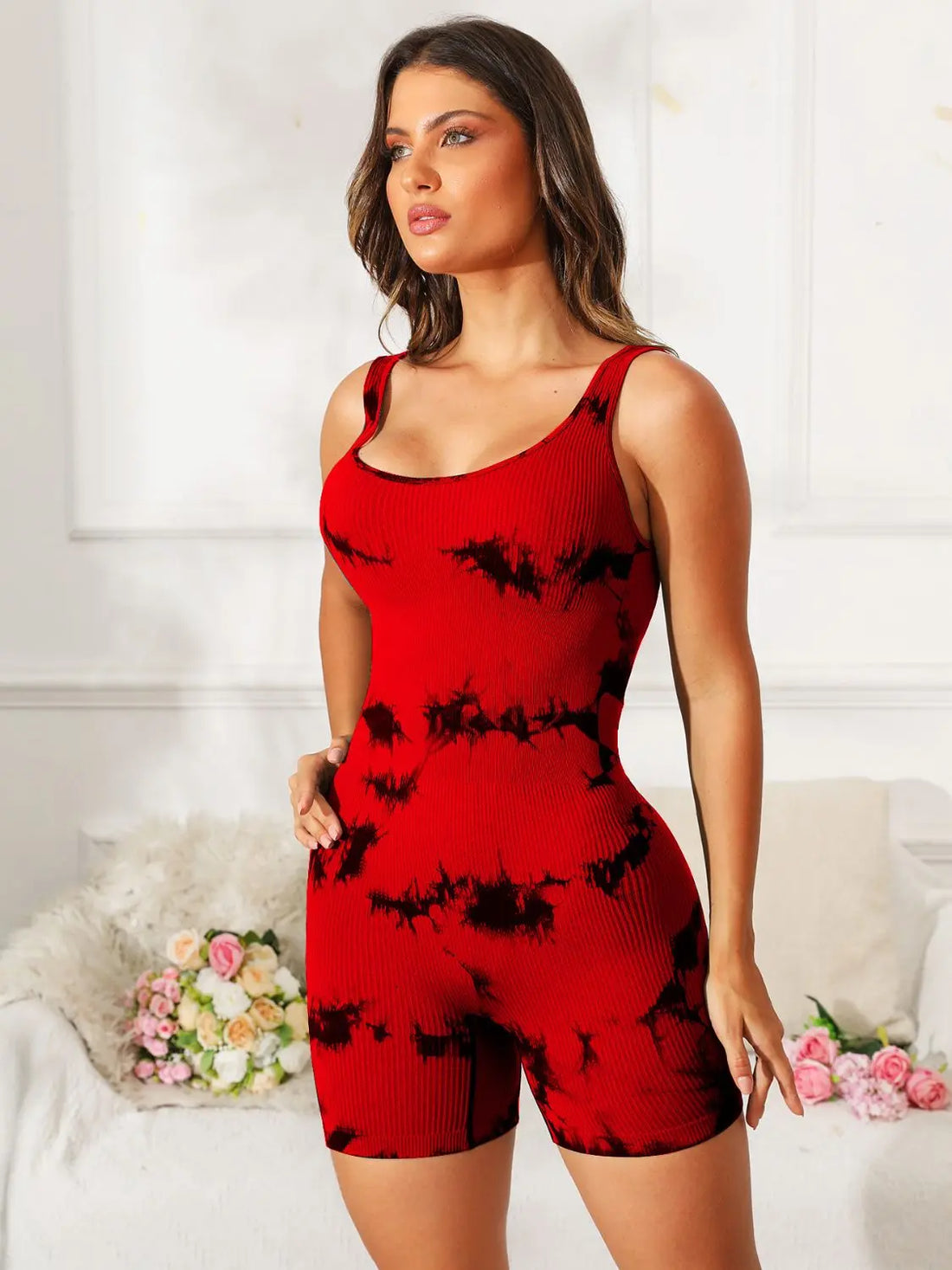Tie-Dye Wide Strap Active Romper 