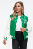 Love Me Now PU Leather Contrast Snap Down Bomber Jacket 