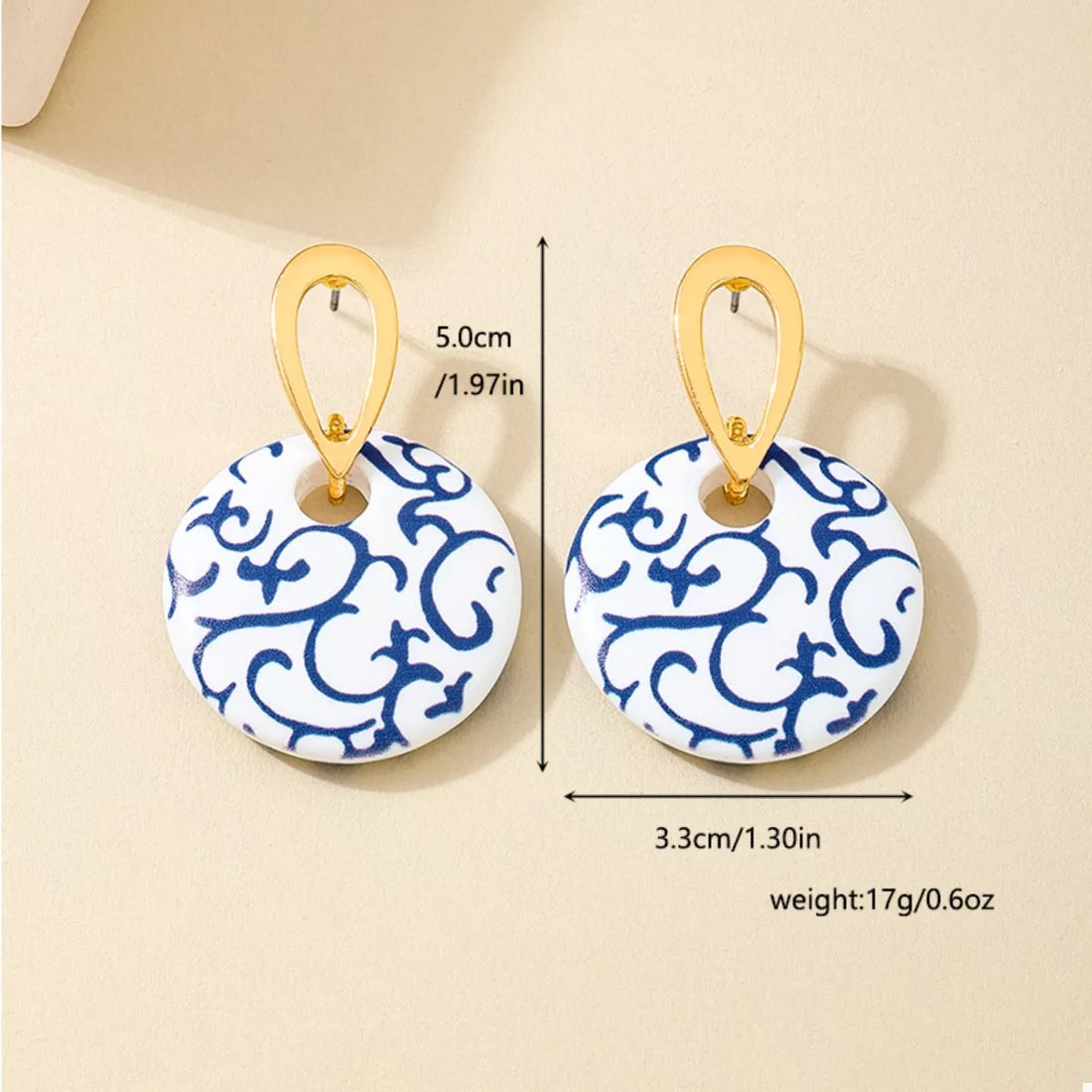 18K Gold-Plated Ceramics Dangle Earrings 