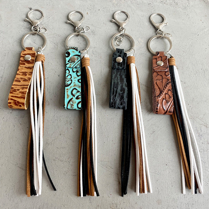 Genuine Leather Tassel Keychain 