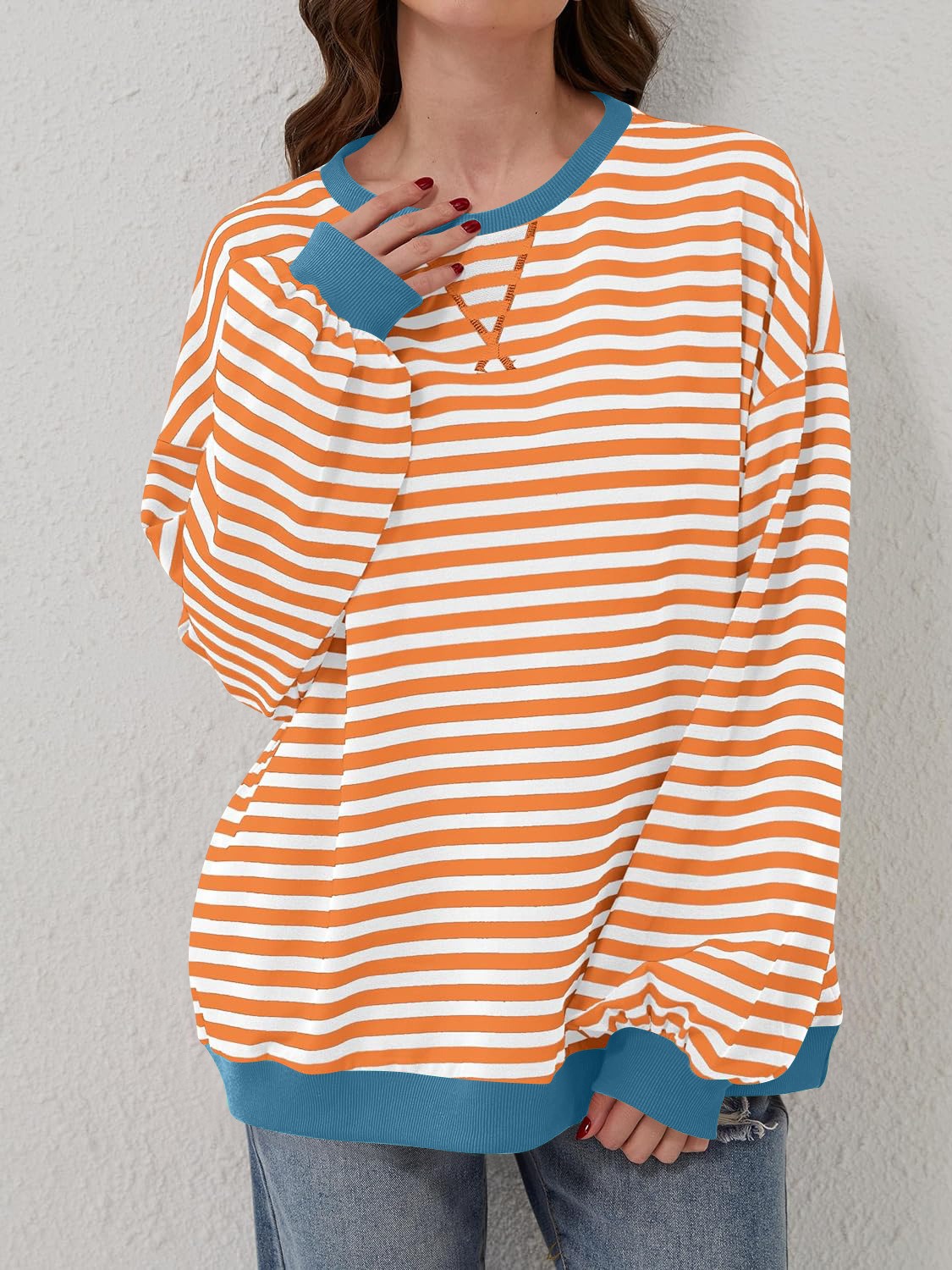 Lovelet Contrast Striped Long Sleeve Sweatshirt 