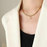 Brass Inlaid Zircon Letter Pendant Necklace 