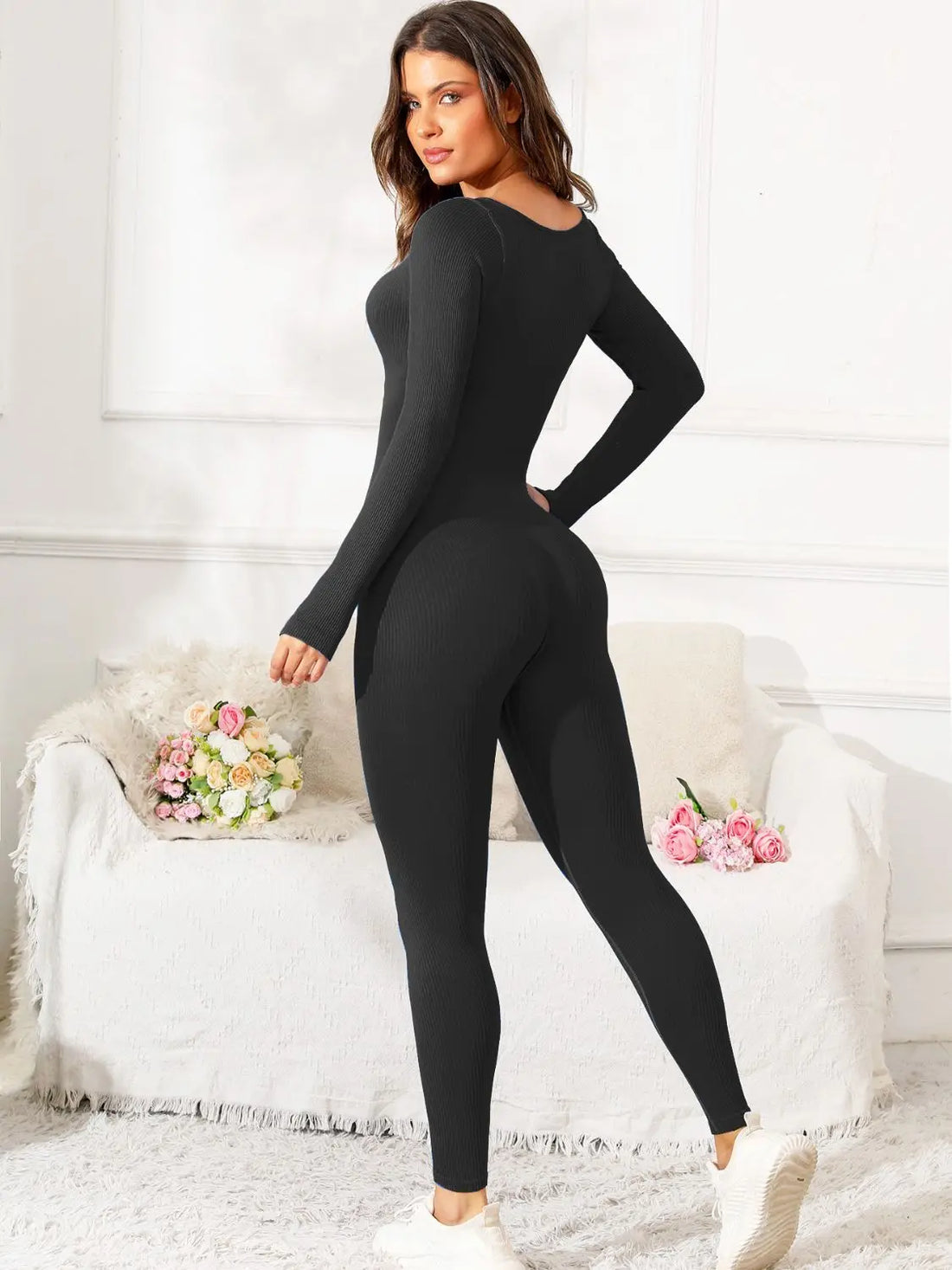Scoop Neck Long Sleeve Active Jumpsuit 