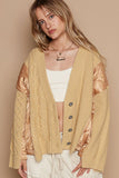 POL Quilting Patch Button Up Cable Knit Jacket 