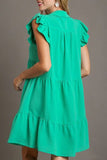 Umgee Full Size Johnny Collar Ruffle Cap Sleeve Tiered Dress Plus Size Dresses