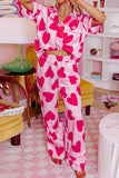 Heart Collared Neck Short Sleeve Top and Pants Lounge Set Lingerie & Nightwear