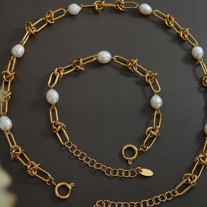 Freshwater Pearl Titanium Steel Necklace 