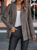 Plaid Button Up Lapel Collar Blazer 