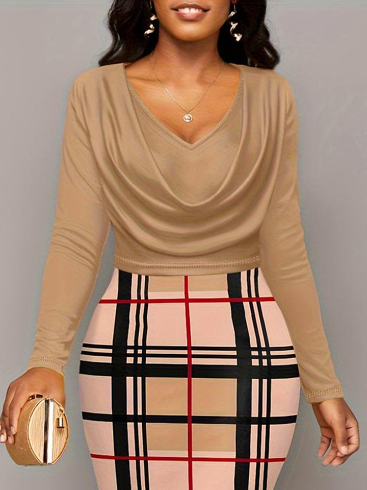 Plus Size Plaid Long Sleeve Mini Dress 