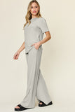 Double Take Full Size Round Neck Short Sleeve T-Shirt and Wide Leg Pants Set 