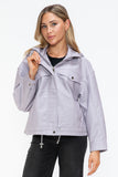 How Dare U Drawstring Hem PU Leather Zip Up Jacket 