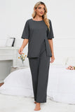 Slit Round Neck Top and Pants Lounge Set Lingerie & Nightwear