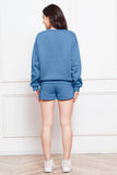 Round Neck Long Sleeve Sweatshirt and Drawstring Shorts Set 