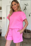 Double Take Full Size Texture T-Shirt and Shorts Set 