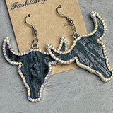 Rhinestone Trim Alloy Bull Earrings 