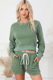 Round Neck Long Sleeve Top and Drawstring Shorts Lounge Set Lingerie & Nightwear