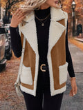 Full Size Contrast Open Front Sherpa Vest Coat 