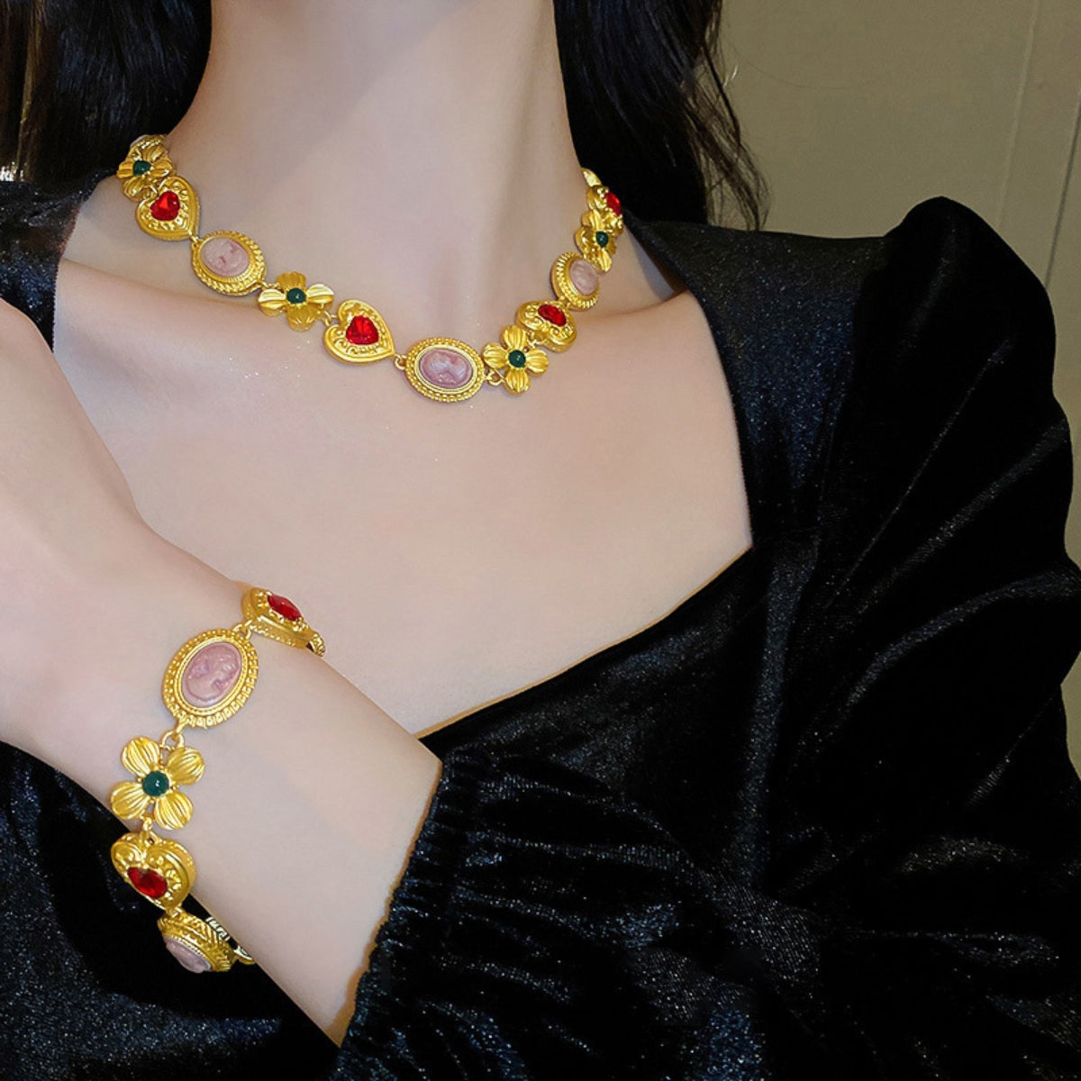 Copper Inlaid Rhinestone Vintage Bracelet 