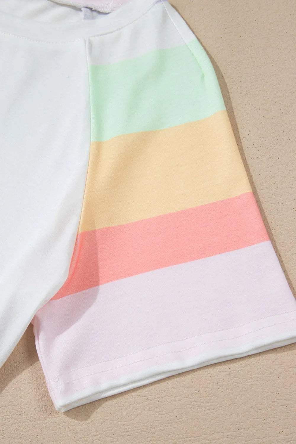 Rainbow Striped Round Neck T Shirt and Shorts Lounge Set Lingerie & Nightwear