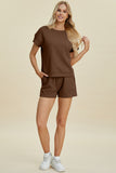 Double Take Full Size Texture Short Sleeve Top and Shorts Set 