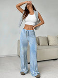 Striped Wide Leg Drawstring Pants 