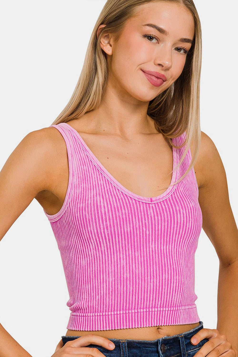 Zenana Washed Ribbed Cropped Tank 