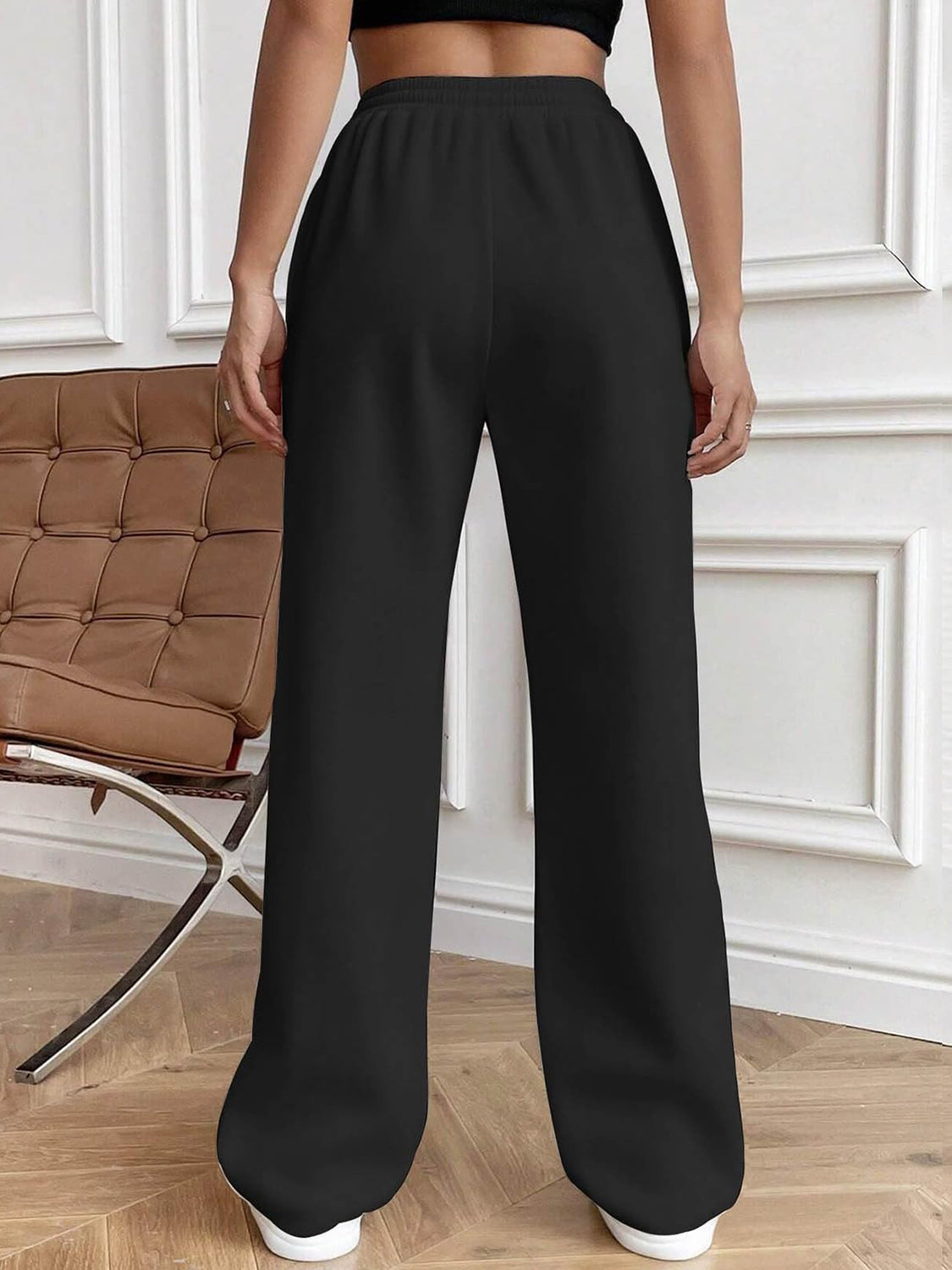Drawstring Elastic Waist Pants with Pockets 
