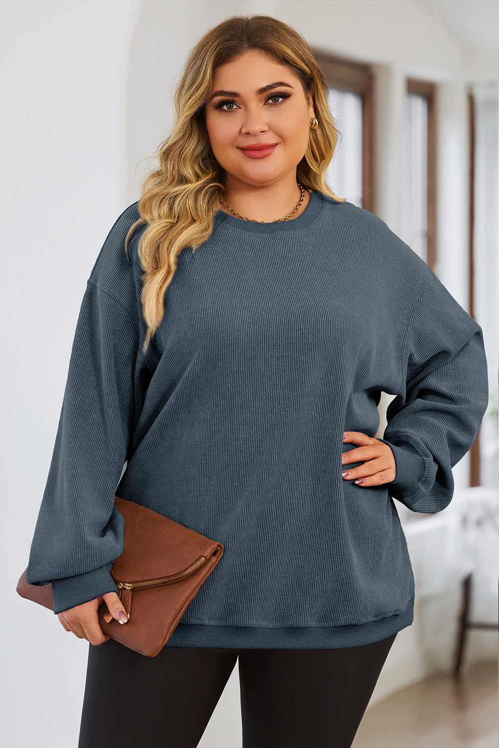 Plus Size Round Neck Dropped Shoulder Sweatshirt 