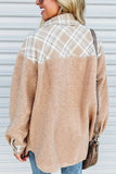 Pocketed Plaid Collared Neck Sherpa Jacket 