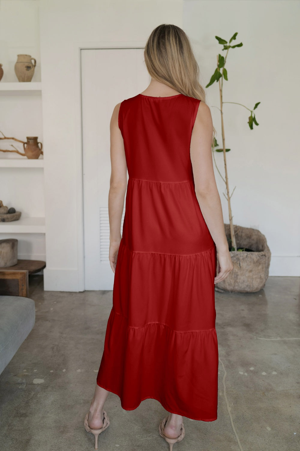 FAM-FAM Tiered V-Neck Sleeveless Dress 