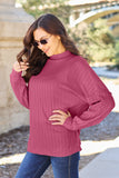 Basic Bae Full Size Ribbed Exposed Seam Mock Neck Knit Top 