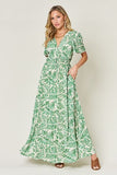 Double Take Full Size Printed Drawstring Short Sleeve Dress 