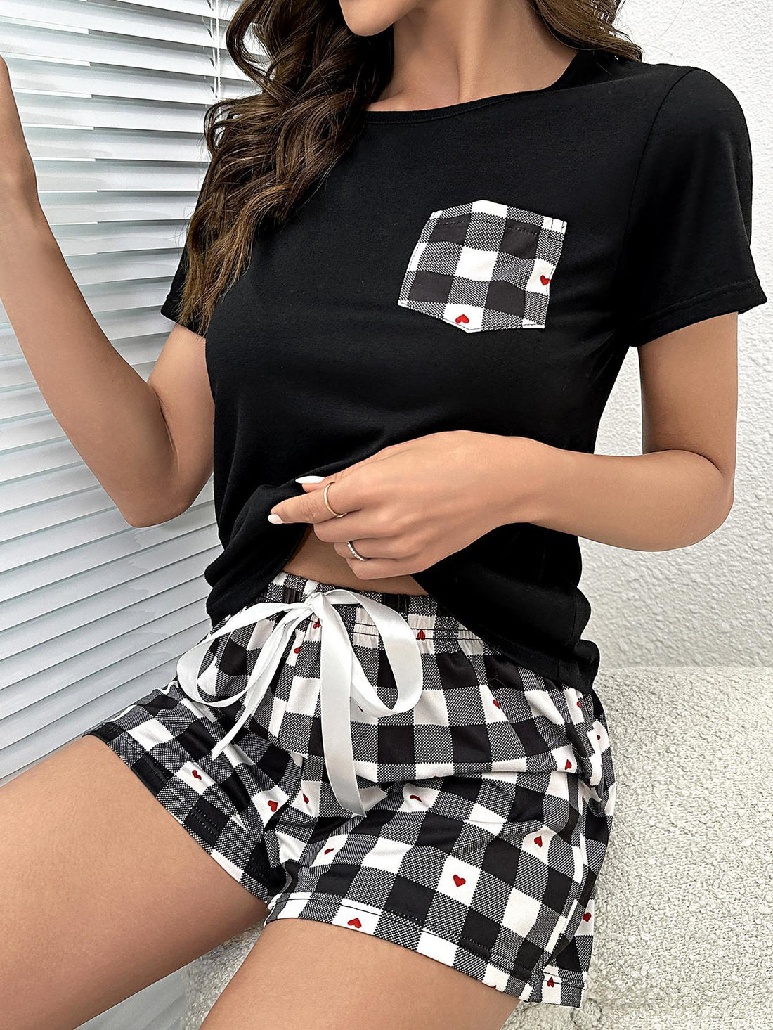 Plaid Heart Top and Shorts Lounge Set Lingerie & Nightwear